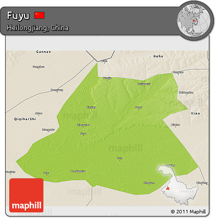 Physical 3D Map of Fuyu, shaded relief outside