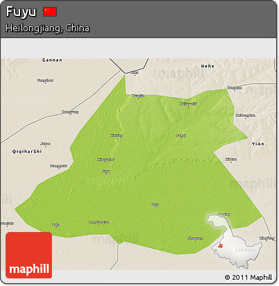 Physical 3D Map of Fuyu, shaded relief outside