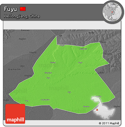 Political 3D Map of Fuyu, darken, desaturated