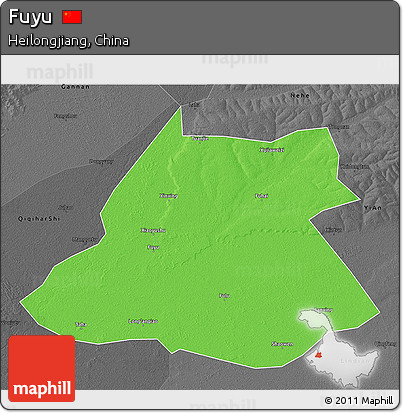 Political 3D Map of Fuyu, darken, desaturated