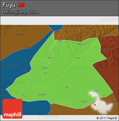 Political 3D Map of Fuyu, darken