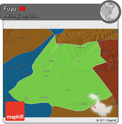 Political 3D Map of Fuyu, darken