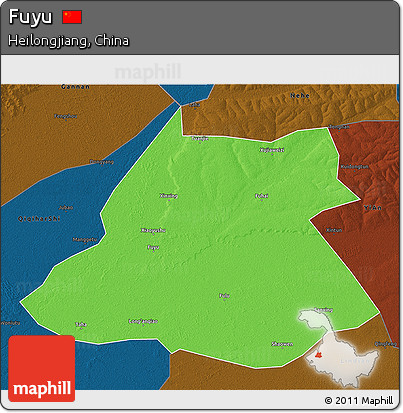 Political 3D Map of Fuyu, darken