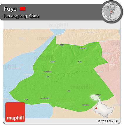 Political 3D Map of Fuyu, lighten