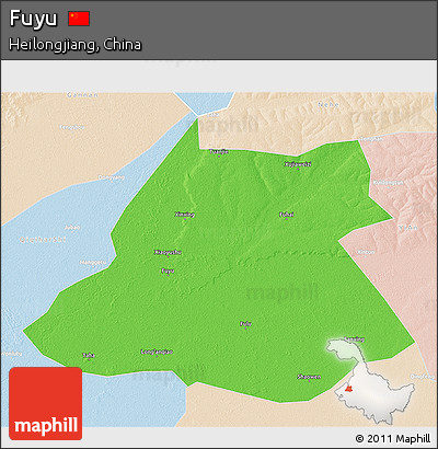 Political 3D Map of Fuyu, lighten