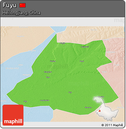 Political 3D Map of Fuyu, lighten
