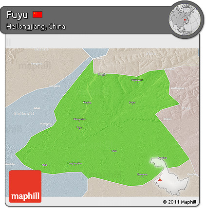 Political 3D Map of Fuyu, lighten, semi-desaturated