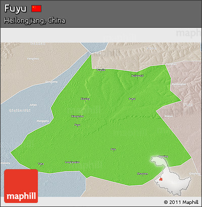 Political 3D Map of Fuyu, lighten, semi-desaturated