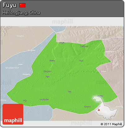 Political 3D Map of Fuyu, lighten, semi-desaturated