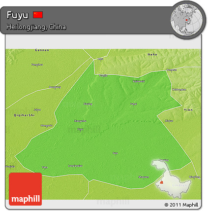 Political 3D Map of Fuyu, physical outside