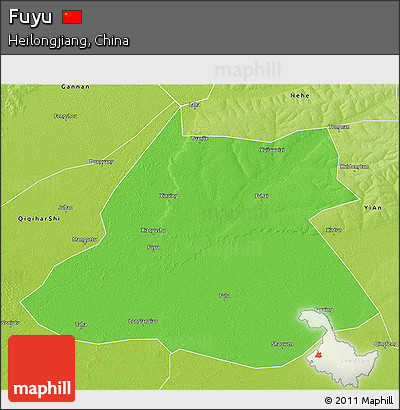 Political 3D Map of Fuyu, physical outside