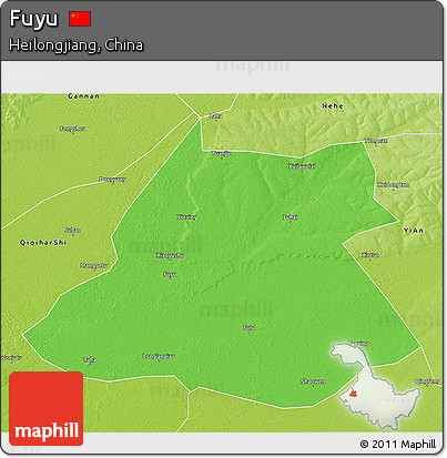 Political 3D Map of Fuyu, physical outside