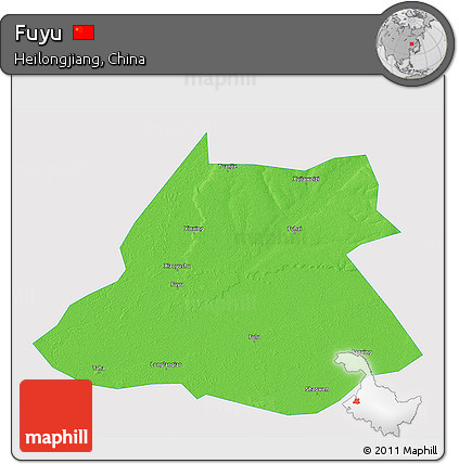Political 3D Map of Fuyu, single color outside