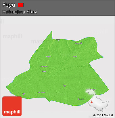 Political 3D Map of Fuyu, single color outside