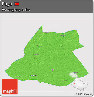 Political 3D Map of Fuyu, single color outside