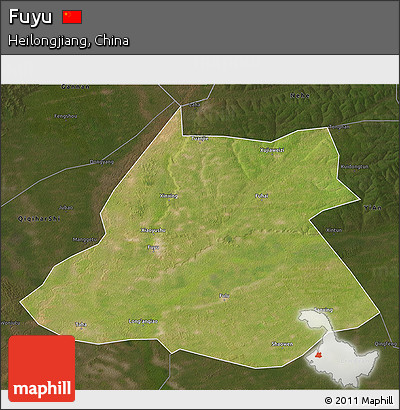 Satellite 3D Map of Fuyu, darken