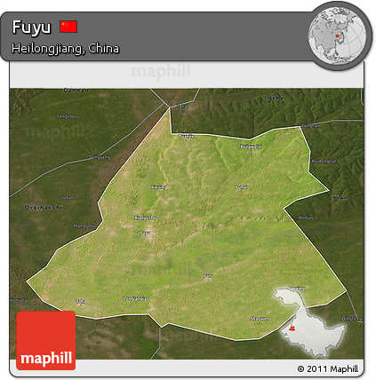 Satellite 3D Map of Fuyu, darken