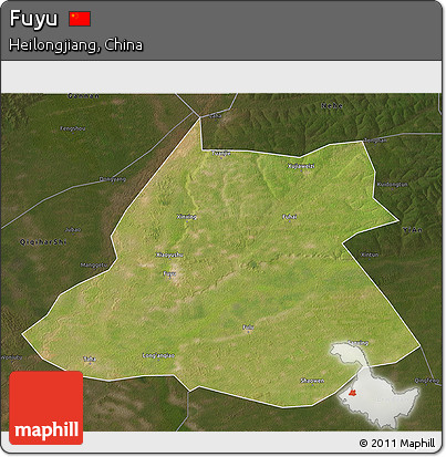 Satellite 3D Map of Fuyu, darken