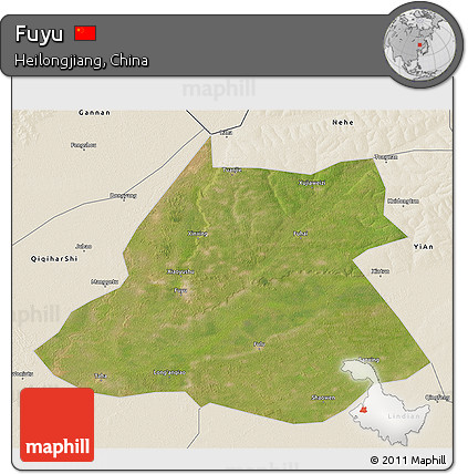 Satellite 3D Map of Fuyu, shaded relief outside
