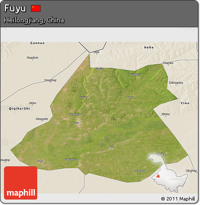 Satellite 3D Map of Fuyu, shaded relief outside