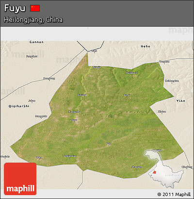 Satellite 3D Map of Fuyu, shaded relief outside