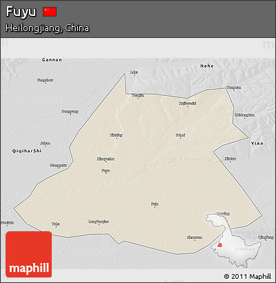 Shaded Relief 3D Map of Fuyu, desaturated