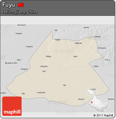 Shaded Relief 3D Map of Fuyu, desaturated