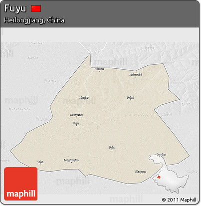 Shaded Relief 3D Map of Fuyu, lighten, desaturated