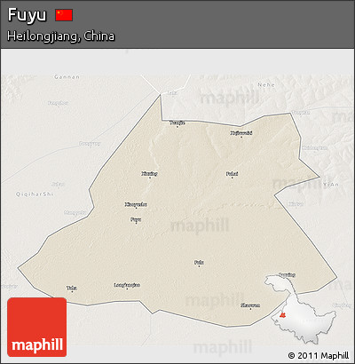 Shaded Relief 3D Map of Fuyu, lighten