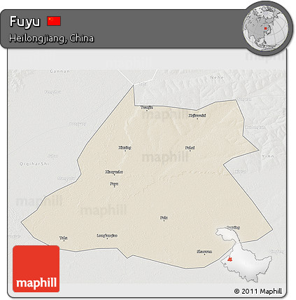 Shaded Relief 3D Map of Fuyu, lighten, semi-desaturated