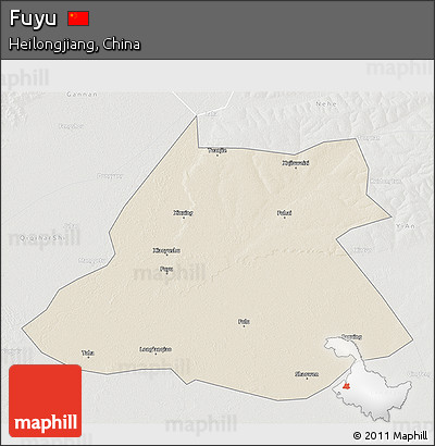 Shaded Relief 3D Map of Fuyu, lighten, semi-desaturated