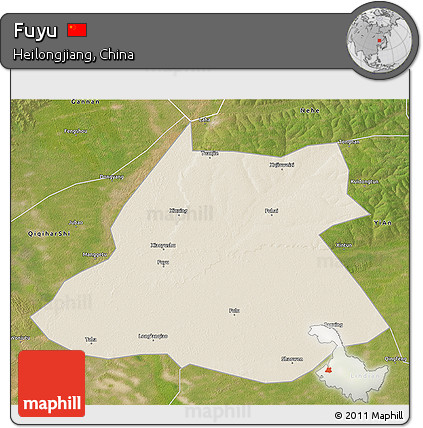 Shaded Relief 3D Map of Fuyu, satellite outside