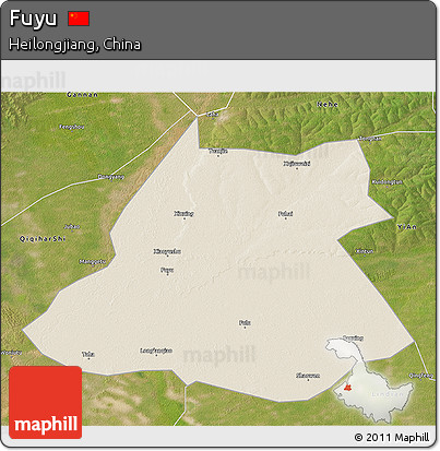 Shaded Relief 3D Map of Fuyu, satellite outside