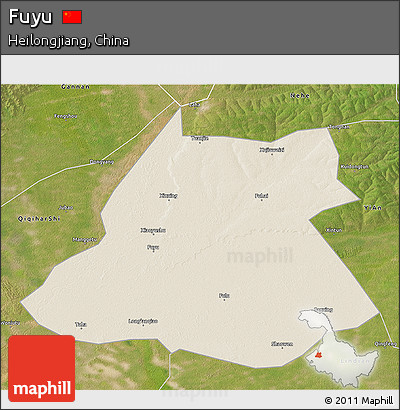 Shaded Relief 3D Map of Fuyu, satellite outside
