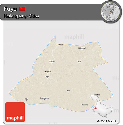 Shaded Relief 3D Map of Fuyu, single color outside