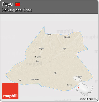 Shaded Relief 3D Map of Fuyu, single color outside