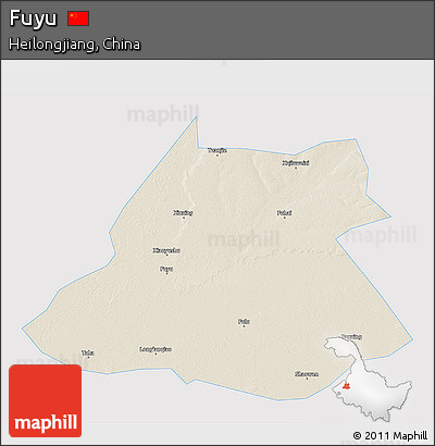 Shaded Relief 3D Map of Fuyu, single color outside