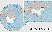 Gray Location Map of Fuyu, highlighted country, within the entire country, hill shading