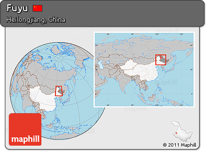 Gray Location Map of Fuyu, highlighted country, highlighted parent region, within the entire country