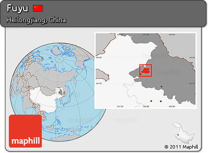 Gray Location Map of Fuyu, highlighted country, highlighted parent region
