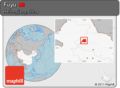 Gray Location Map of Fuyu, highlighted country, hill shading