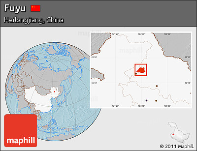 Gray Location Map of Fuyu, highlighted country, hill shading