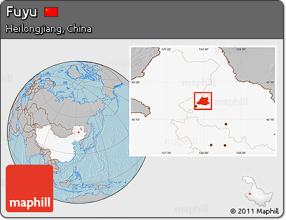 Gray Location Map of Fuyu, highlighted country, hill shading