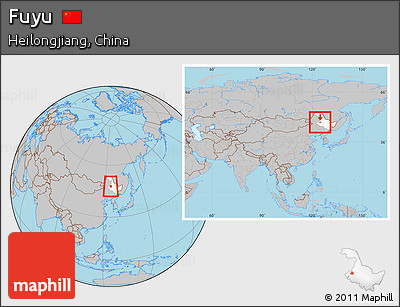 Gray Location Map of Fuyu, highlighted parent region, within the entire country