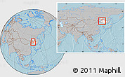 Gray Location Map of Fuyu, highlighted parent region, within the entire country, hill shading
