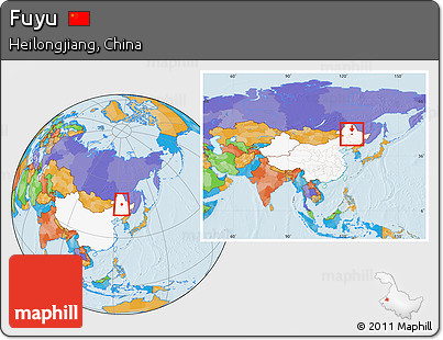 Political Location Map of Fuyu, highlighted country, within the entire country