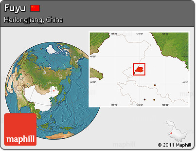 Satellite Location Map of Fuyu, highlighted country