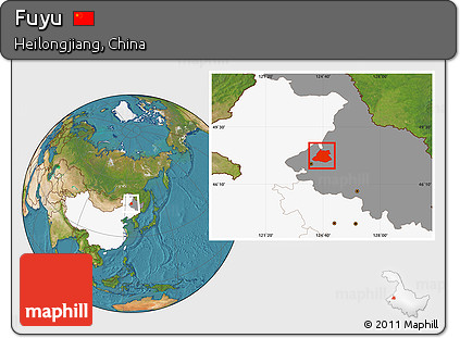 Satellite Location Map of Fuyu, highlighted country, highlighted parent region