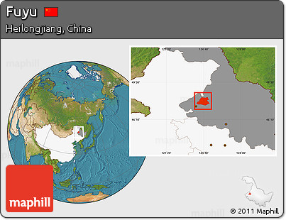 Satellite Location Map of Fuyu, highlighted country, highlighted parent region