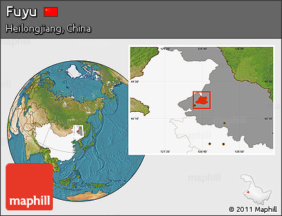 Satellite Location Map of Fuyu, highlighted country, highlighted parent region